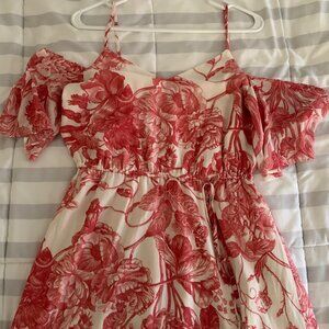 Loft Pink Floral Cold Shoulder Midi Dress